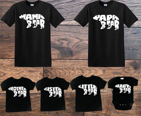 Bear Shirts, Mama Bear, Papa Bear, Brother Bear, Sister Bear, Family Matching Sets - Custom Lifestyle Designs